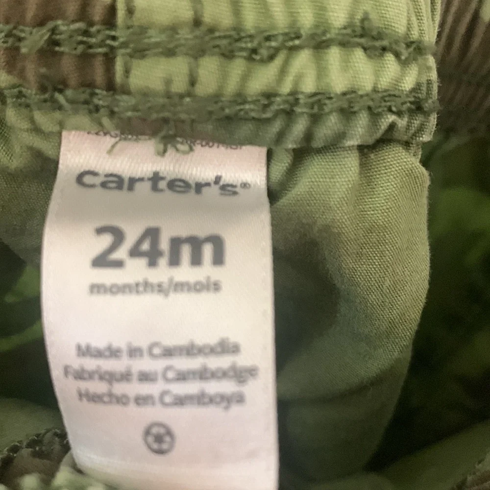 Carters green camouflage pull on pants casual essential baiscs 24 months